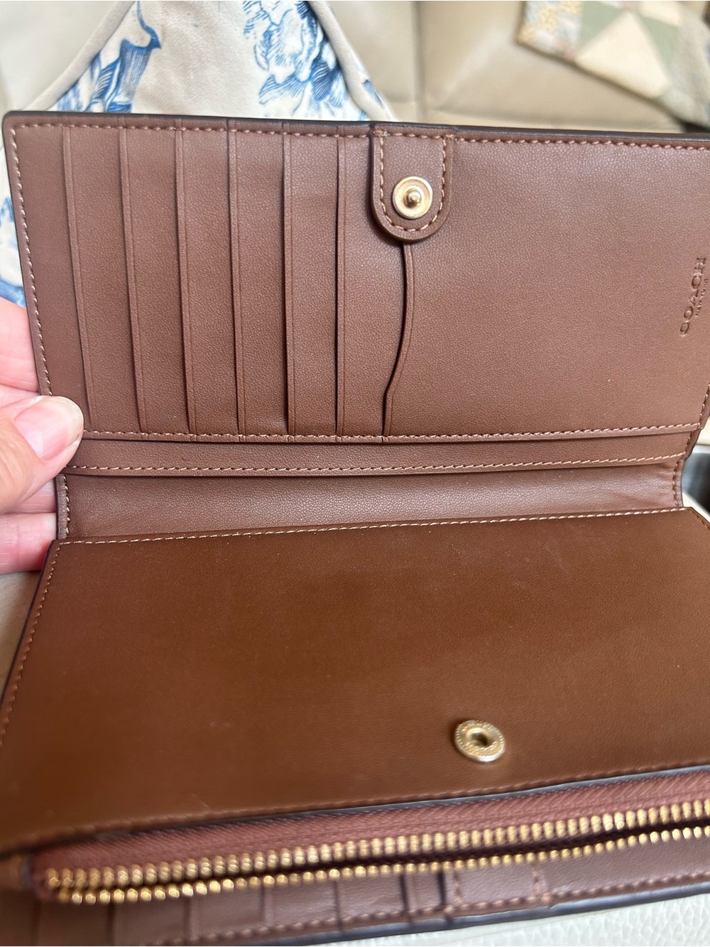 Coach Brown Signature Canvas Continental Wallet with Gold Logo - Picture 4 of 4